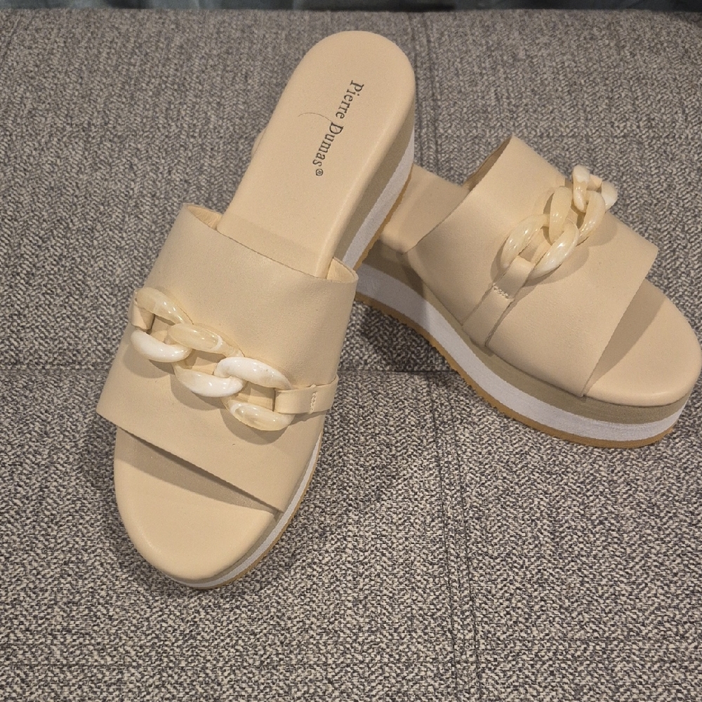 Pierre Dumas Beige Chain Platform Sandals